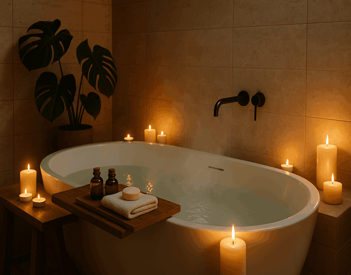 استفاده از شمع در حمام برای فضایی آرامشبخش
