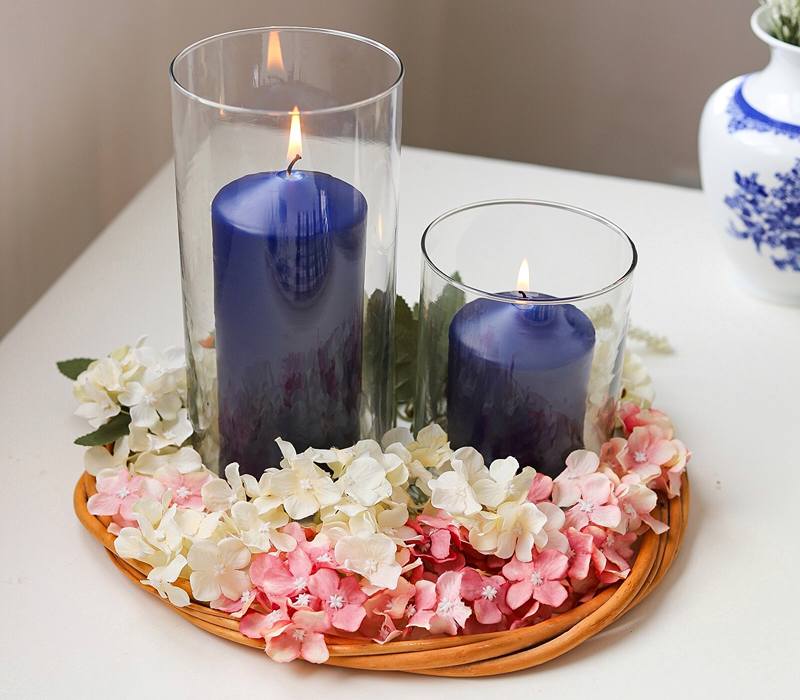 شمع دست ساز استوانه ایی آبی زنگ