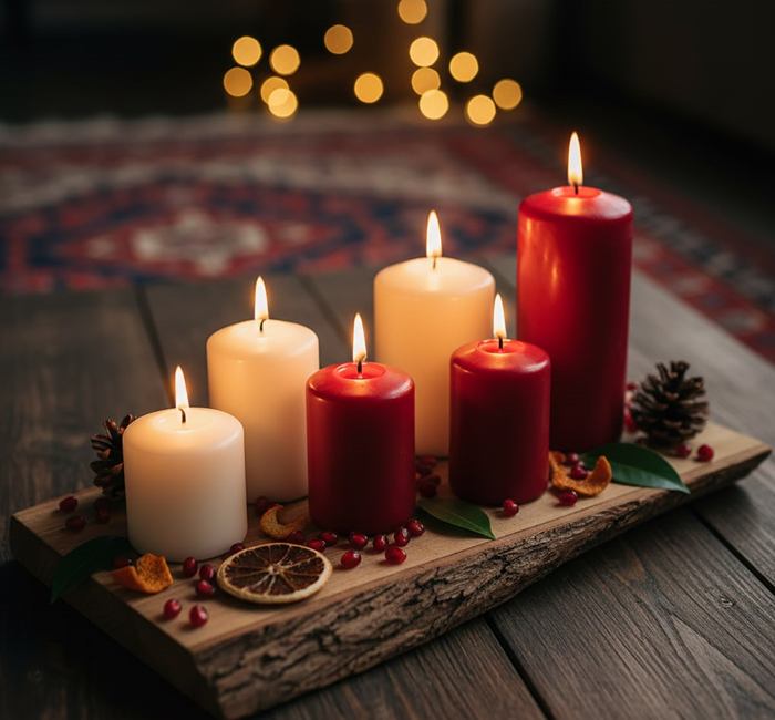 تزئین شمع رو تخته چوب طبیعی