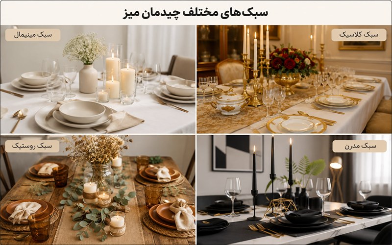 انواع سبک تزئین میز شام